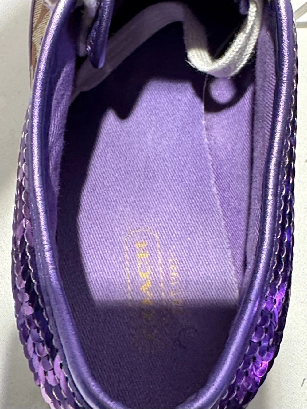 Coach Women's Signature Canvas Sneakers with Purple Trim and White Soles
